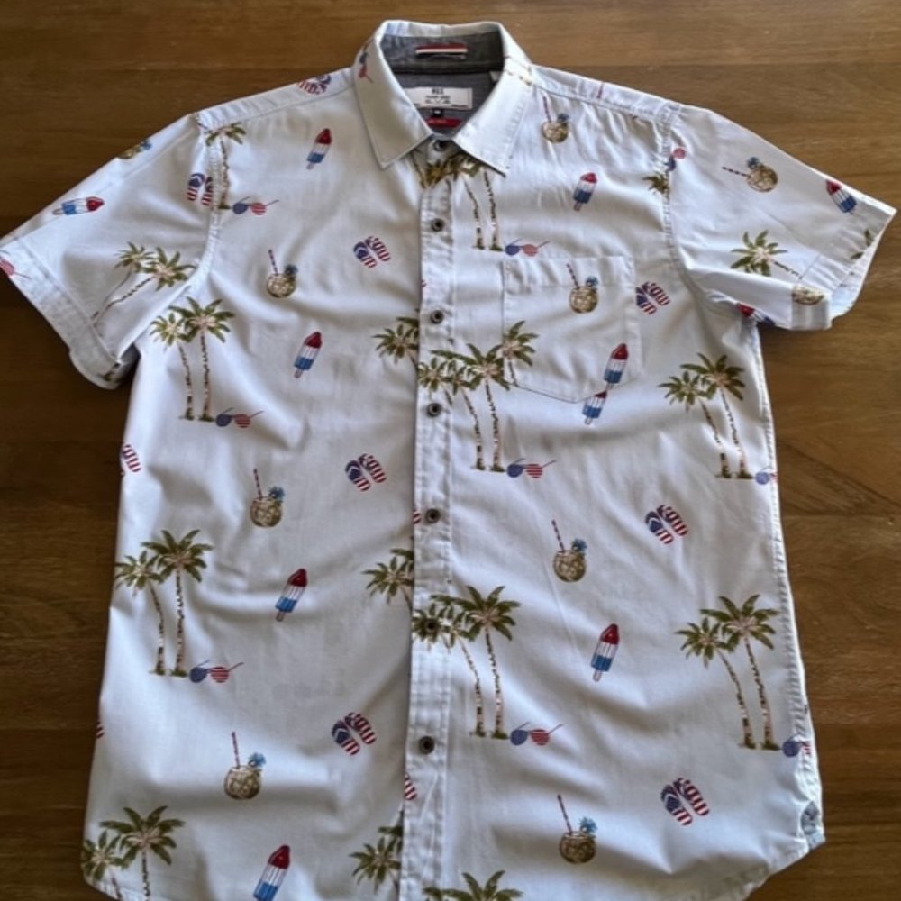 MBX Premium Goods Shirt Mens M Button Up‎ Short Sleeve Paradise Aloha Hawaiian